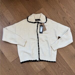 Vero Moda LouLou Cardigan With Contrast Detail - Cream & Black - Size S - NWT